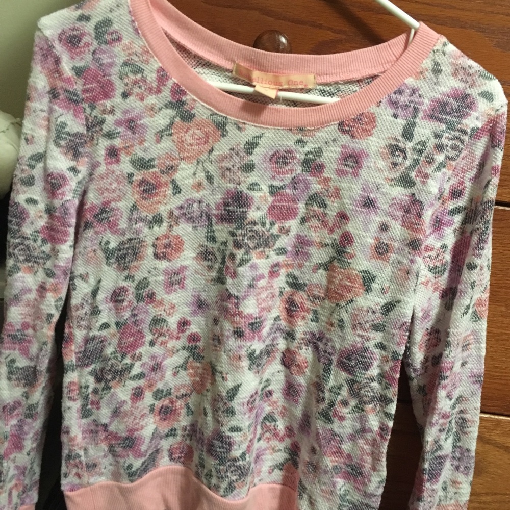 Pink Floral Long-Sleeve Light Sweater